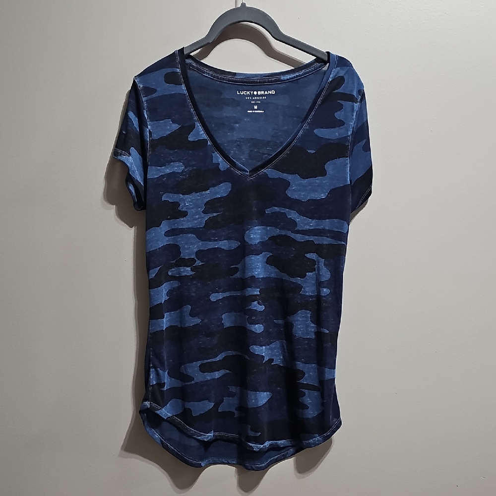 Lucky Brand Blue Camo V-Neck Tee